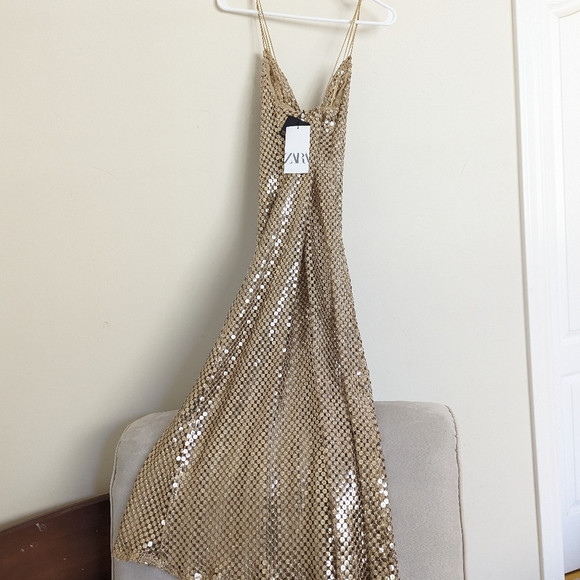 ZARA GOLD MESH SLIP DRESS XS S M NWT - Picture 14 of 16